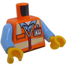 LEGO Oranje Safety Vest Torso met ID Badge, Rood Pen en Medium Blauw Armen (973 / 76382)