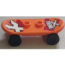 LEGO Orange Skateboard Deck with White 'X TREME' and Letter X Pattern (Stickers) with Black Wheels