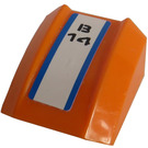 LEGO Orange Pente 1 x 2 x 2 Incurvé avec 'B14' et Bleu Rayures Autocollant (30602)