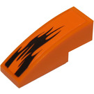 LEGO Oranje Helling 1 x 3 Gebogen met Zwart Vlam (Links) Sticker (50950)