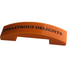 LEGO Orange Slope 1 x 4 Curved Double with 'DISASTROUS DELIGHTS' (76422) Sticker (93273)