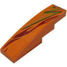 LEGO Orange Slope 1 x 4 Curved with Dark Red Flame and Lime Line (Right) Sticker (11153)