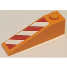 LEGO Orange Steigung 1 x 4 x 1 (18°) mit rot und Weiß Danger Streifen Links Aufkleber (60477)