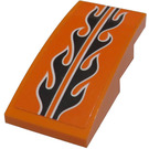 LEGO Orange Slope 2 x 4 Curved with Black Flame Pattern Sticker (93606)