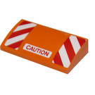LEGO Orange Pente 2 x 4 Incurvé avec "CAUTION" et rouge et blanc Danger Rayures Autocollant avec tubes inférieurs (88930)