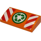 LEGO Orange Slope 2 x 4 Curved with Recycle Logo and Red and White Danger Stripes Sticker with Bottom Tubes (88930)