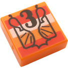 LEGO Oranje Tegel 1 x 1 met Number 3 en Wrapper met groef (3070)