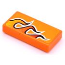 LEGO Orange Tile 1 x 2 with Flames (Right) Sticker with Groove (3069)