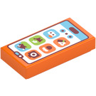 LEGO Orange Tile 1 x 2 with Phone Home Screen with Groove (3069 / 106548)