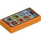 LEGO Orange Fliese 1 x 2 mit Phone Home Screen mit Nut (3069 / 106548)
