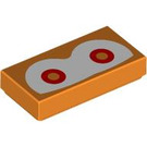 LEGO Orange Fliese 1 x 2 mit rot / Orange Augen auf Weiß mit Nut (3069 / 103776)