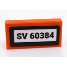 LEGO Oranje Tegel 1 x 2 met 'SV 60384' Sticker met groef (3069)