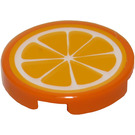 LEGO Orange Tile 2 x 2 Round with Citrus Fruit Sticker with "X" Bottom (4150)