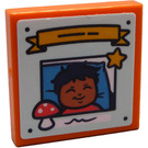 LEGO Orange Tile 2 x 2 with Baby Girl, Mushroom and Star Sticker with Groove (3068)