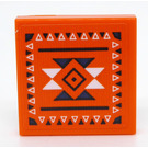 LEGO Orange Tile 2 x 2 with Black and White Geometric Pattern Sticker with Groove (3068)