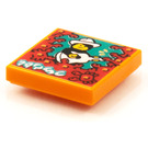 LEGO Oranje Tegel 2 x 2 met Krab Attack print met groef (3068)