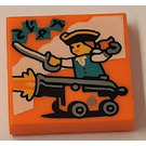 LEGO Orange Tile 2 x 2 with Female Pirate and Cannon with Groove (3068)