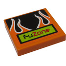 LEGO Oranje Tegel 2 x 2 met Fuzone, Zwart Flames Sticker met groef (3068)