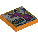 LEGO Oransje Tile 2 x 2 med Rosa Hest på Chess Bord med Rille (3068 / 75381)