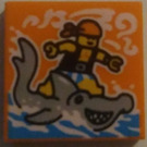 LEGO Orange Tile 2 x 2 with Pirate surfing on shark with Groove (3068)