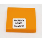 LEGO Orange Tile 2 x 2 with PROPERTY OF NED FLANDERS Sticker with Groove (3068)