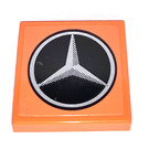 LEGO Orange Tile 2 x 2 with Silver Mercedes Star on Black Background Sticker with Groove (3068)