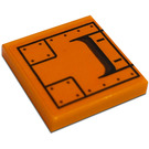 LEGO Oranje Tegel 2 x 2 met Squares, Screws, Lines Sticker met groef (3068)