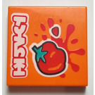 LEGO Orange Tile 2 x 2 with Tomatoes print with Groove (3068)