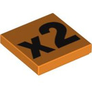 LEGO Orange Tile 2 x 2 with 'x2' with Groove (87537 / 90818)