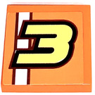 LEGO Oranje Tegel 2 x 2 met Geel number 3 Sticker met groef (3068)