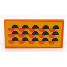 LEGO Orange Tile 2 x 4 with Black and Coral Half Circles Sticker (87079)