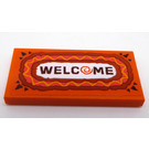 LEGO Orange Fliese 2 x 4 mit Carpet mit 'WELCOME' Aufkleber (87079)