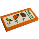 LEGO Orange Tile 2 x 4 with Green  'Menu' and Vegetables with Price Sticker (87079)