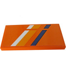 LEGO Orange Fliese 2 x 4 mit Weiß, Orange und Dark Blau Streifen - Recht Seite Aufkleber (87079)