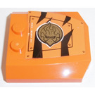 LEGO Oranje Wig 4 x 4 Gebogen met Hatch, Zwart Strepen en Gold Chima Eagle Emblem (Links) Sticker (45677)