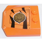 LEGO Orange Keil 4 x 4 Gebogen mit Hatch, Schwarz Streifen und Gold Chima Eagle Emblem (Recht) Aufkleber (45677)
