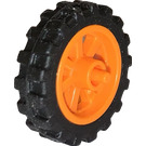 LEGO Orange Wheel Rim Ø14.6 x 6 with Spokes and Stub Axles with Tire Ø 20.9 X 5.8  Offset Tread