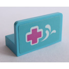 LEGO Panel 1 x 2 x 1 with Pink Cross Sticker with Rounded Corners (4865)