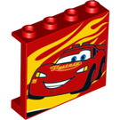 LEGO Paneel 1 x 4 x 3 met Lightning McQueen Links en Geel flames met zijsteunen, holle noppen (34226 / 60581)