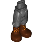 LEGO Pearl Dark Gray Hip with Long Shorts with Brown boots with orange laces (18353)