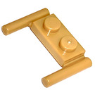 LEGO Perlgold Platte 1 x 2 mit Griffe (Niedrige Griffe) (3839)