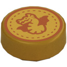 LEGO Pearl Gold Tile 1 x 1 Round with Dragon with Wings (104421)