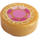 LEGO Pearl Gold Tile 1 x 1 Round with Pink Jewel (19997 / 98138)