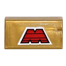LEGO Pearl Gold Tile 1 x 2 with "M" logo Sticker with Groove (3069)