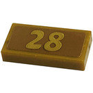 LEGO Pearl Gold Tile 1 x 2 with Number 28 Sticker with Groove (3069)