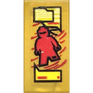 LEGO Pearl Gold Tile 1 x 2 with red minifigure Sticker with Groove (3069)
