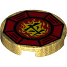 LEGO Pearl Gold Tile 2 x 2 Round with 'Airjitzu Fire' Symbol with Bottom Stud Holder (14769 / 21304)