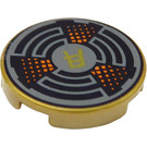 LEGO Pearl Gold Tile 2 x 2 Round with Asian Character, Circles, Orange Dots with Bottom Stud Holder (14769 / 36653)