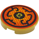 LEGO Pearl Gold Tile 2 x 2 Round with Black Circular Lines and Asian Character with Bottom Stud Holder (14769 / 36593)