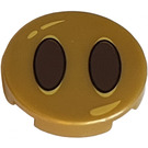 LEGO Pearl Gold Tile 2 x 2 Round with Black Oval Eyes with Bottom Stud Holder (14769 / 26582)